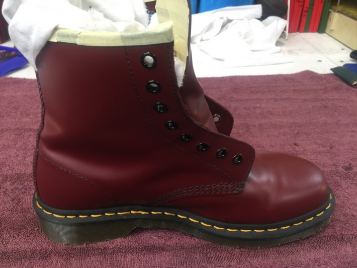Red Doc Martins boots changed colour to brown - Leather Repair, Care